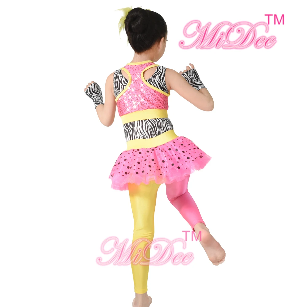 MiDee джазовые танцевальные костюмы трико балетная черная юбка в горошек Зебра