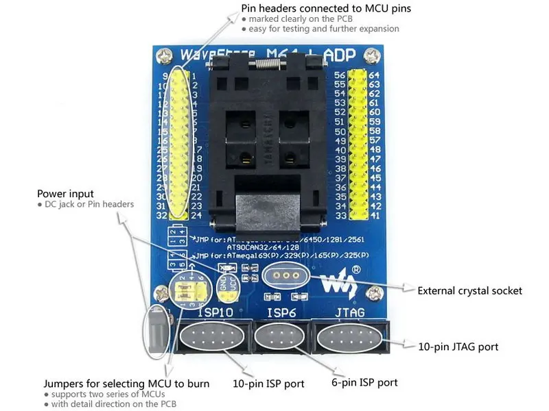 M64 + ADP AVR программирующий адаптер IC тестовая розетка для ATmega64 ATmega128 TQFP64 |