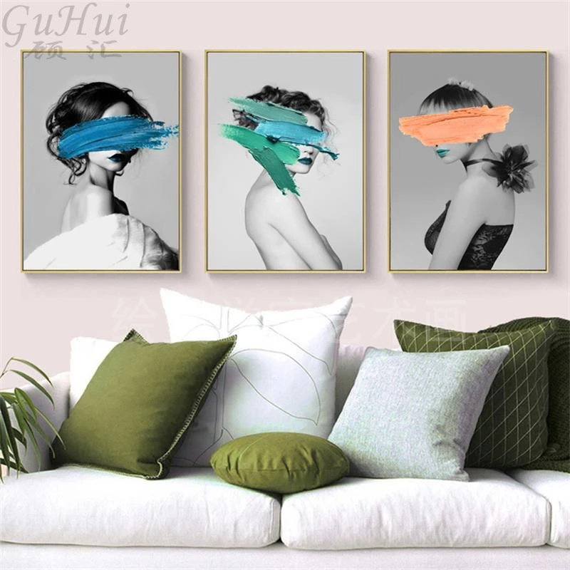 Абстрактные настенные картины Женская пигментная желтая и синяя зеленая розовая