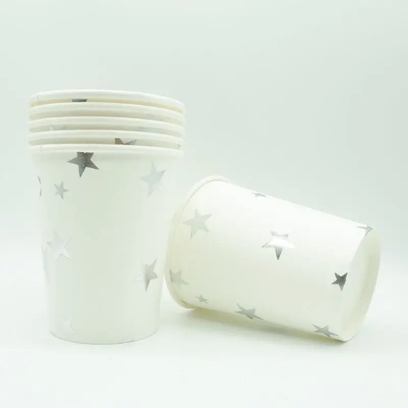 Silver Star 10 шт./лот, Золотая фольга, звезда, одноразовые столовые приборы, бумажные тарелки для вечеринки чашки, ребенок, душ, бумага для питья соломинки, свадебные принадлежности - Цвет: Silver Star