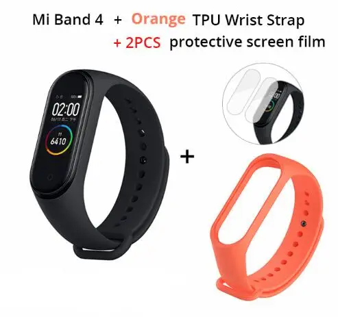 add orange strapfilm Xiaomi Mi Band 4 новейший музыкальный Смарт Miband 4 браслет пульсометр фитнес 135 мАч цветной экран Bluetooth 5,0 - Цвет: add orange strapfilm