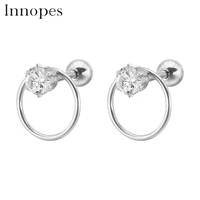 zircon earrings round helix piercing stud earrings stainless steel woman elegant hollow crystal bijou accessories for jewelry