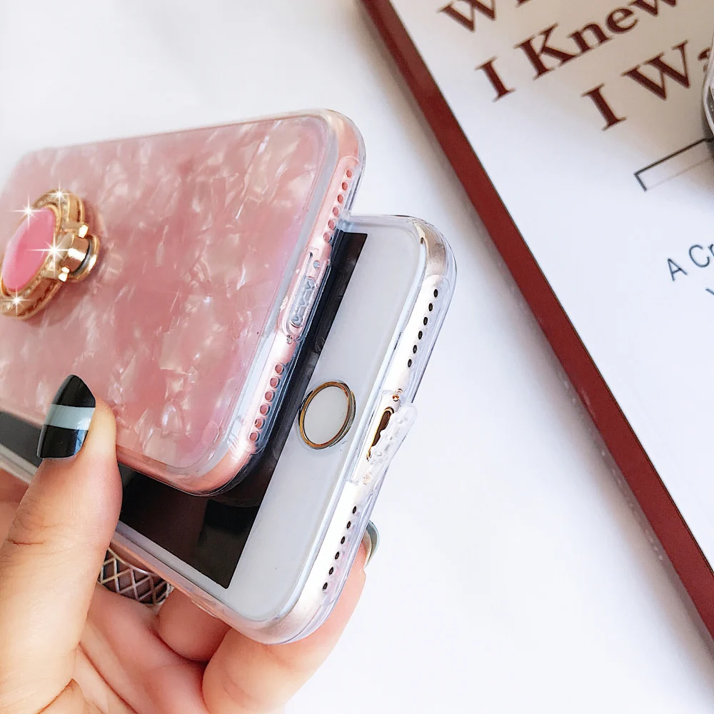L-FADNUT Diamond Finger Ring Holder Case For iPhone X Xs stylish Bumper 6 6S 7 8 Plus Luxury Lovely Shockproof Cover |