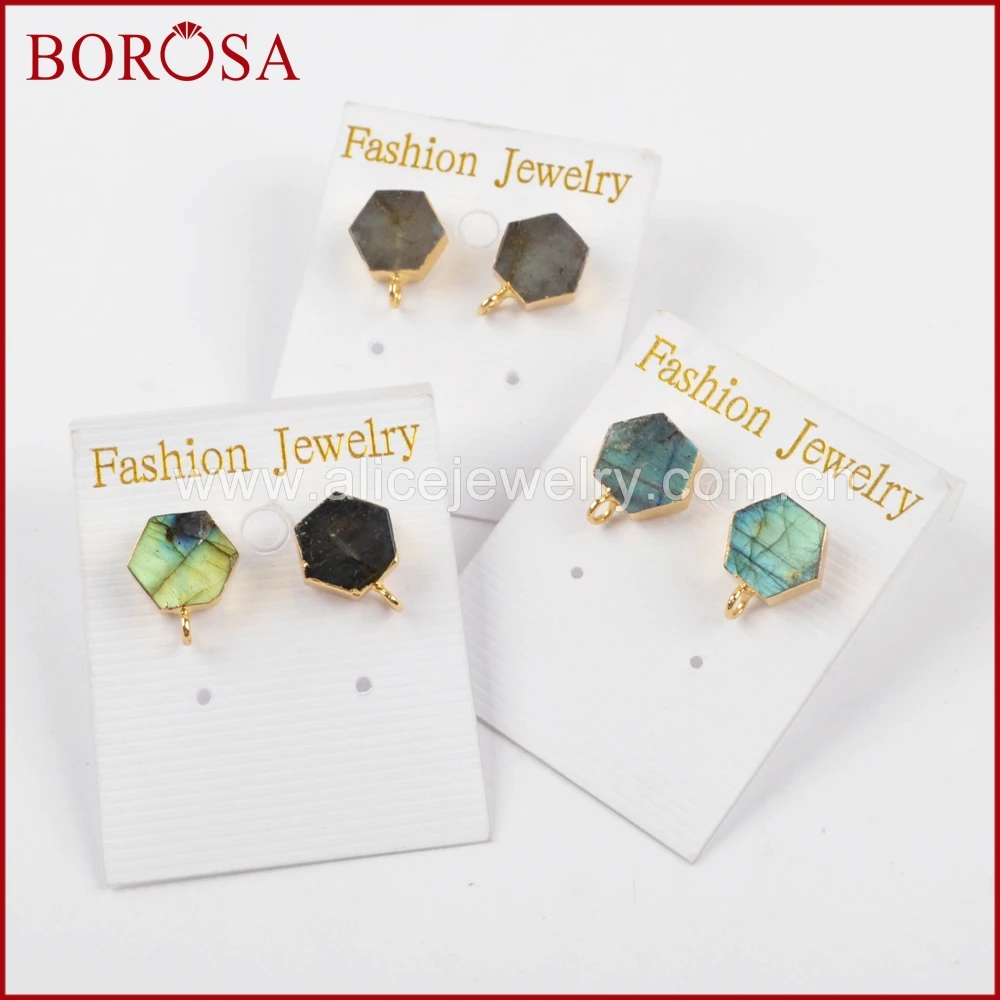 Женские шестигранные серьги-гвоздики BOROSA, 5 пар, золотистые серьги-гвоздики для самостоятельного изготовления ювелирных украшений, G1488