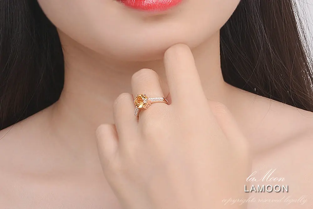 LAMOON, роскошное Ювелирное кольцо 8 мм, 2ct, цитрин, 925 пробы, серебро, обручальное кольцо с S925, для женщин, LMRI001
