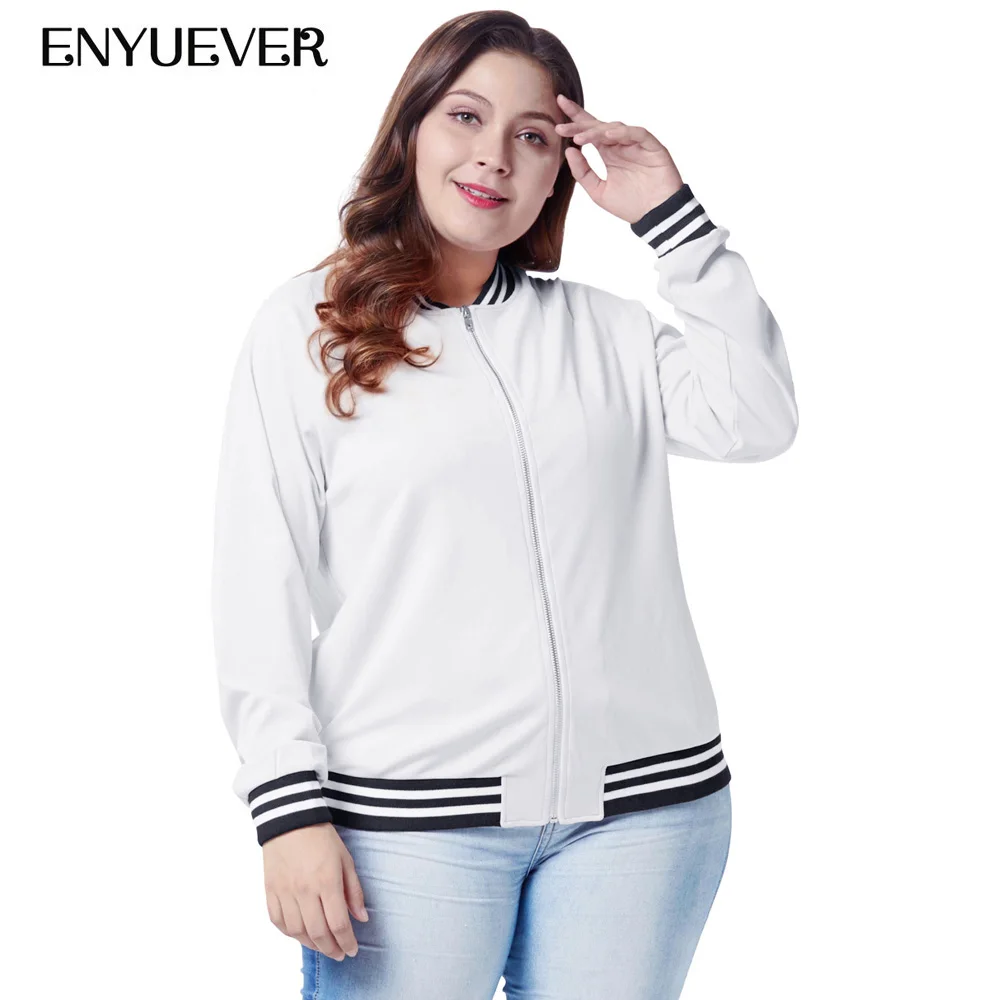 Enyuever плюс размерные куртки для женщин 4XL повседневные Длинные рукава Veste Бейсбол