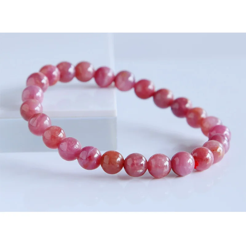 

Free Shipping Discount Wholesale Natural Genuine Pink Red Ruby Bracelet Smooth Round beads Finished Stretch Bracelets 7.5mm