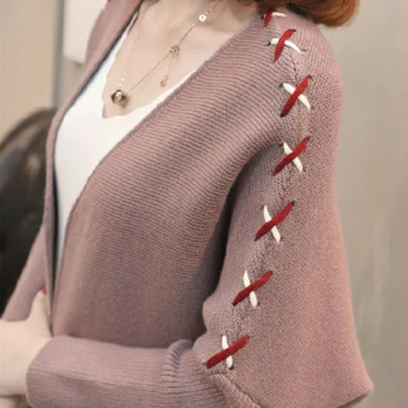 Женский Осенний вязаный кардиган с рукавами летучая мышь и V-образным вырезом |