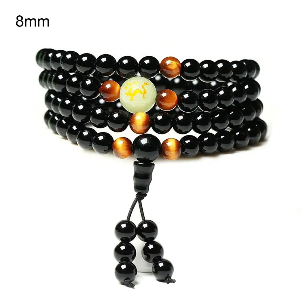 Браслет унисекс натуральный браслет из обсидиана для влюбленных Многослойные