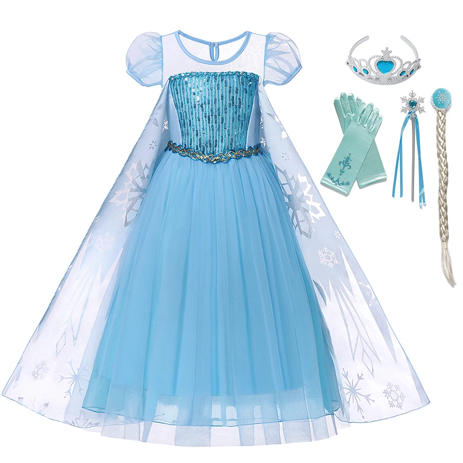 

YOFEEL Princess Kids Elsa Dress Girls Cosplay Costume With Cloak Sequins Snow Queen Elza Gown Child Halloween Girl Party Dress