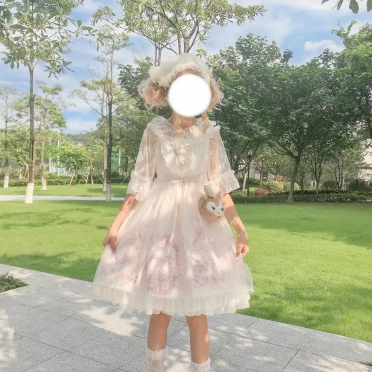 Kawaii японская Лолита АО платье женская летняя обувь мягкой сестра ветер милые с рисунком кошки с бантом в стиле «лолита» с ремешком и милым милое платье