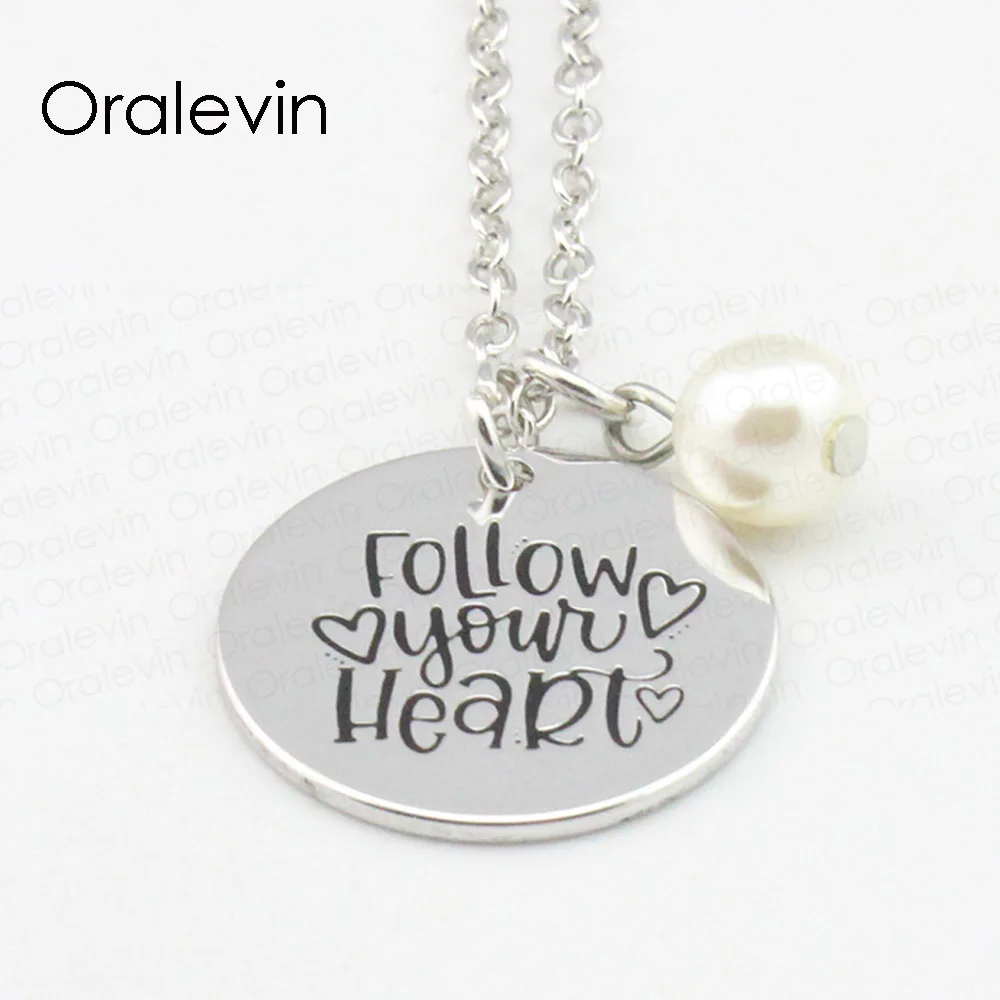 FOLLOW YOUR HEART вдохновляющая ручная штампованная Выгравированная Заказная подвеска