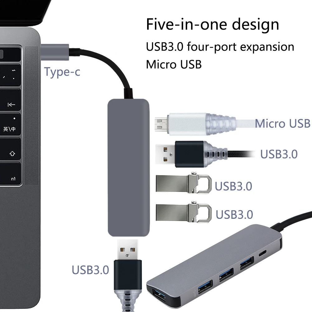 5 в 1 концентратор Usb Type C Алюминиевый сплав 3 0 хаб порт адаптер Компьютерные
