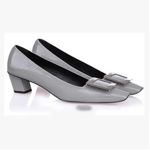 grey patent 5cm Квадратный носок Красное вино Размер 33 уникальный марка средний насосы Каблук роскошь Дизайнерская женская обувь лакированная кожа высокие каблуки 4 34 Весна осень - Цвет: grey patent 5cm