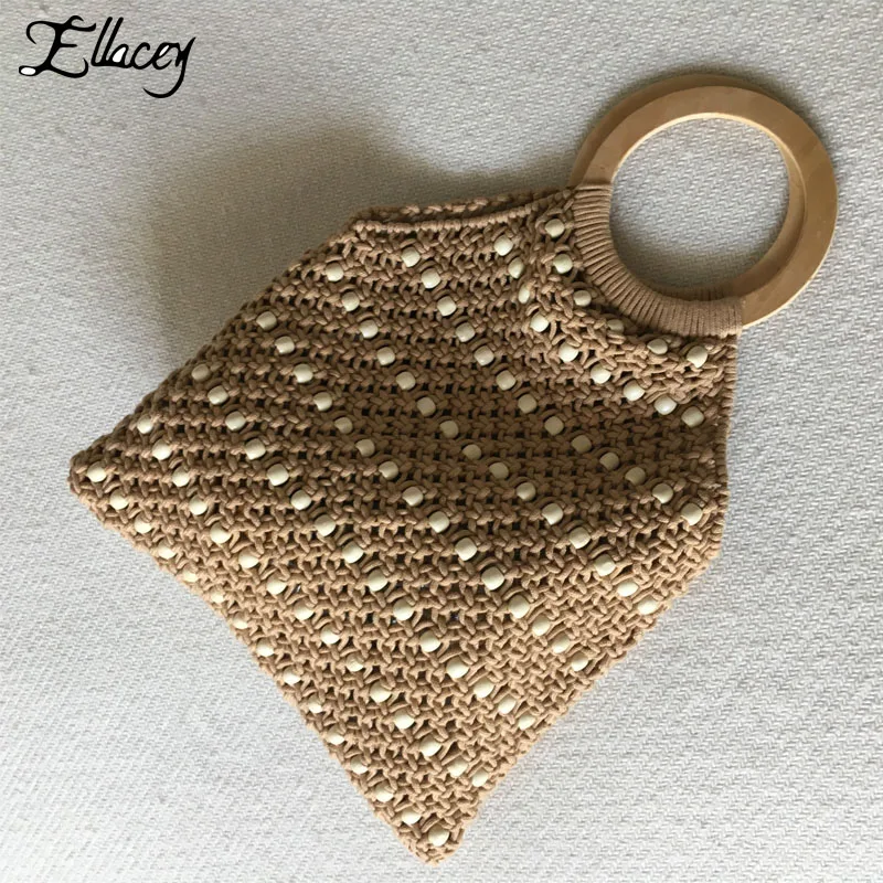 Женская плетеная Сумка тоут повседневный пляжный Плетеный с круглыми ручками