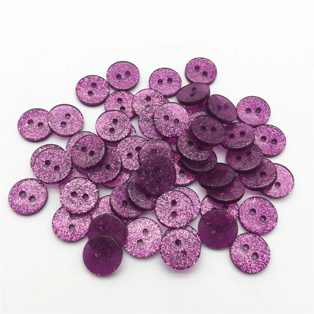 

500pcs 13mm Purple Round Glitter Sparkly Buttons Resin 2 Holes Dress Button Embellishments Sewing Accessories Craft