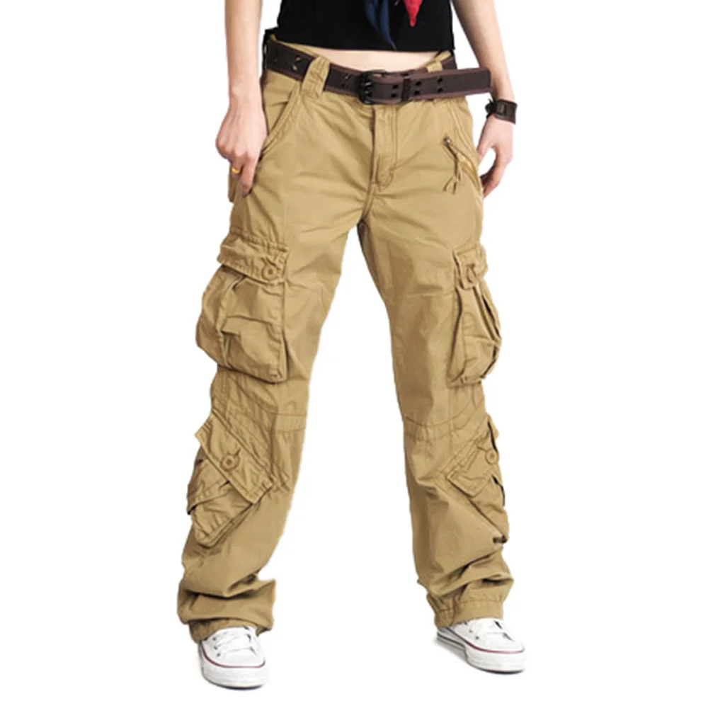 Women Cargo Hip Hop Trousers Pants Loose Military Pocket Vintage Casual Wear Bottoms 045-967