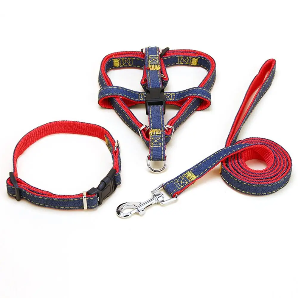 3pcs set Поводок для домашних животных, ковбойский нагрудный ремень, собачий ошейник, костюм, игрушка из веревки для собак, набор из трех предметов для джинсов - Цвет: 3pcs set