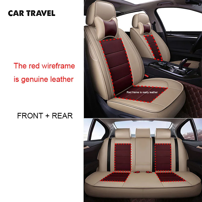 beige with dark red Натуральная кожа сиденья для peugeot 407 308sw 607 307CC 3008 206CC 307SW 4008 защитное покрытие автомобильного сиденья авто аксессуары - Название цвета: beige with dark red