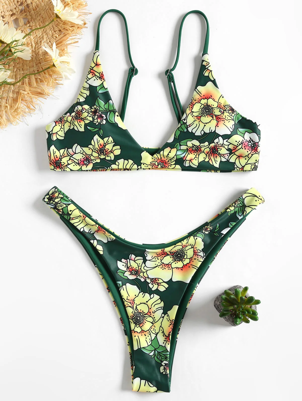 Сексуальный купальник с цветочным принтом стринги комплект бикини купальный