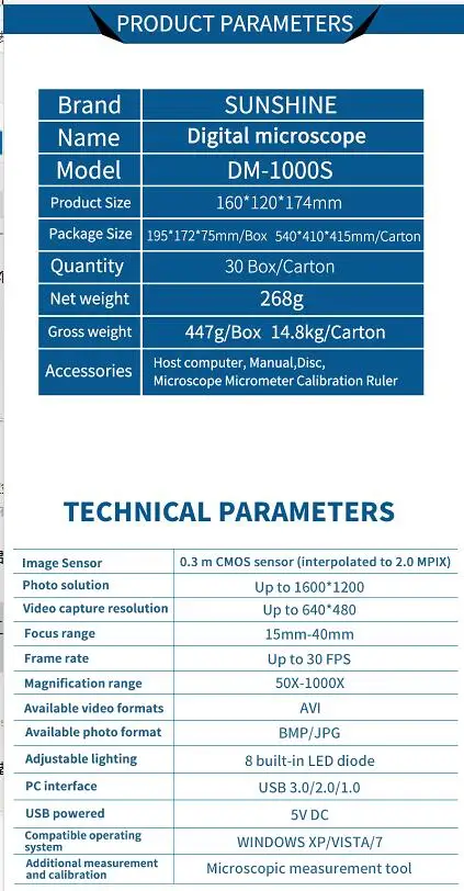 SUNSHINE DM-1000S портативный цифровой микроскоп HD цветной CMOS сенсор 5x цифровой зум 1000X увеличение эффект легко опер
