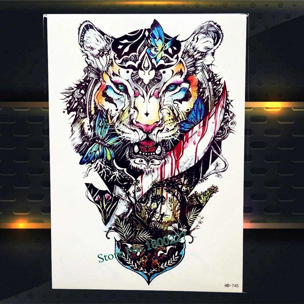 Водостойкая поддельная Татуировка Bear King Мужская тату Наклейка на стену в виде