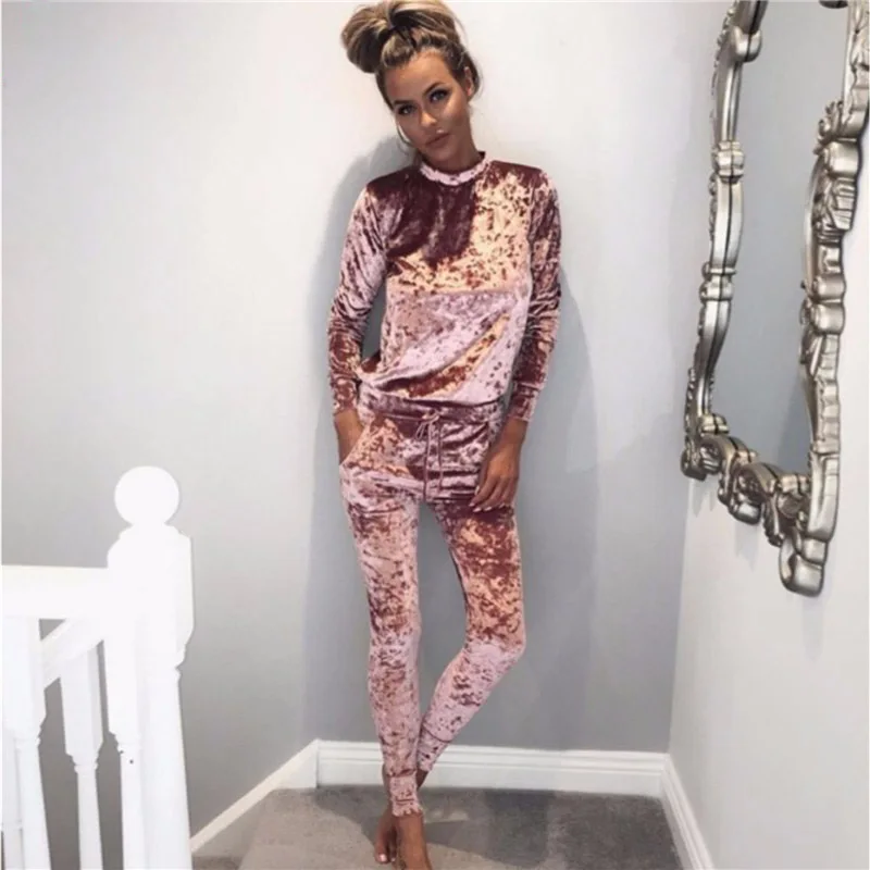 

Sexy Women Winter Velvet Suit 2 Piece Tracksuit Set Spring Pink Black Outfit Women Hoodies Sweatshirts Top And Pants