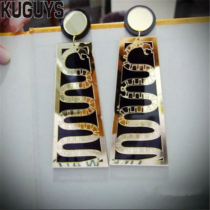 KUGUYS Fashion Jewelry Acrylic Oorbellen Hyperbole Gold Snake Earrings for Women Pendientes HipHop Rock Drop Earring Brincos | Украшения и