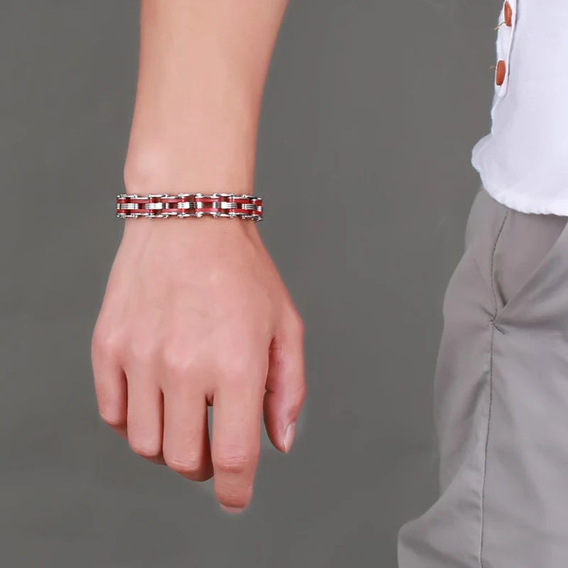 Новый брендовый красный Силиконовый браслет Байкерская велосипедная цепь