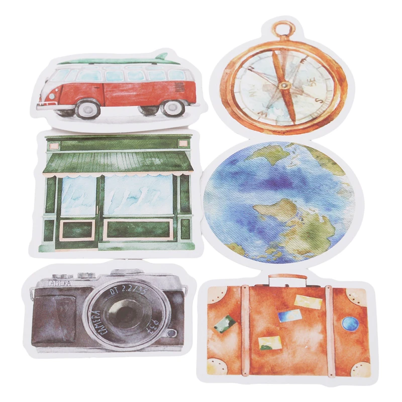 46 New Pcs Travel Sticker DIY Vintage Retro Classic Travel Stickers For Diary Scrapbooking Decor Adhesive Memo Pad Stationery