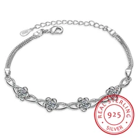 luxury 925 sterling silver bracelets white zirconia plum flower bracelets bangles fine jewelry for women pulseira s b51