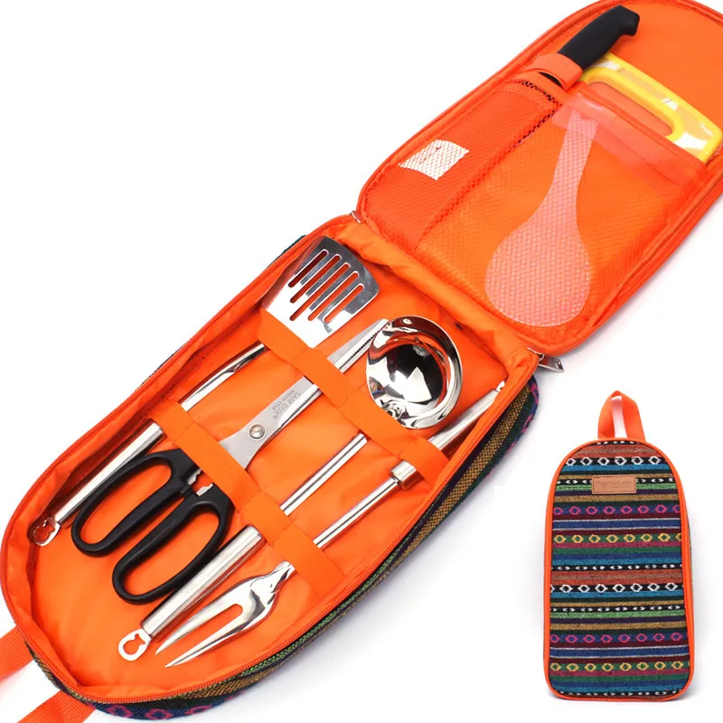 

7 Pcs/Set Outdoor Cookware Utensil Set Backpack Portable Camping Knife Scissors Fork Kitchenware Tableware Cooking Tools Picnic