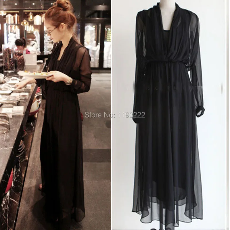 Женское шифоновое платье с длинным рукавом длинное пляжное макси в стиле ретро |