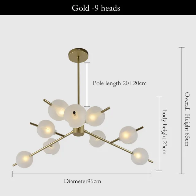 Gold 9heads 9/12/15 головок Nordic молекулярная Стекло шаровидная люстра постмодерн Простой конструктор Модель номер светодиодное освещение - Цвет абажура: Gold 9heads