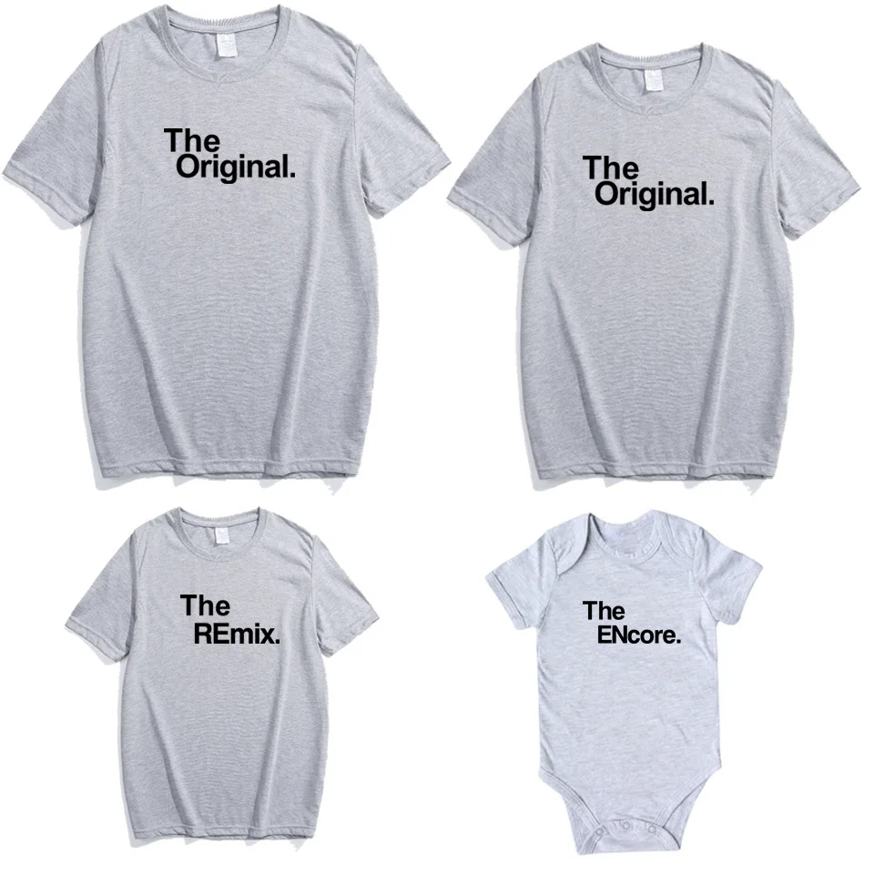 Семейные комплекты с надписями «Original» и «Remix»; одежда для мамы и дочки Семья папы и сына с надписью футболки Семейные комплекты костюмы - Цвет: gray