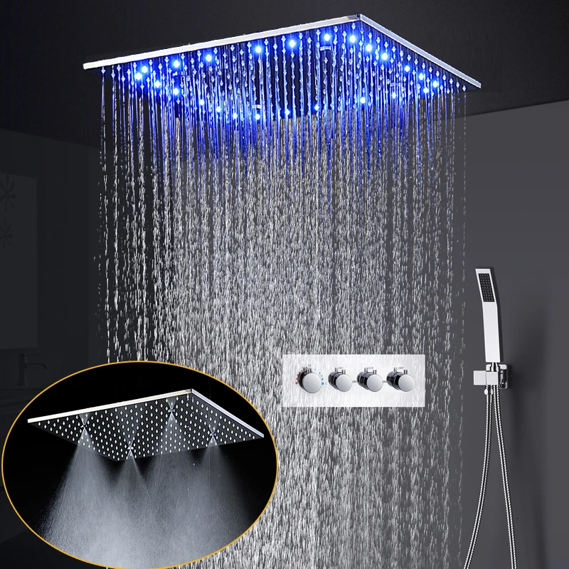 

Luxury Bathroom Shower Set 20 inch Ceiling Rain Spa Mist Jet Shower System LED Temperature Shower Head 3 Way Faucet
