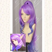 lol janna purple pink mix culy long cosplay wig with 100cm chip ponytail wig cap