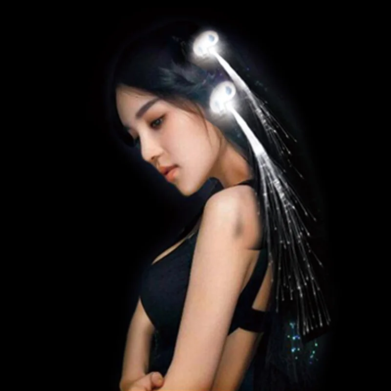 Pinza de pelo Led blanca para decoraci&oacute;n de bodas, horquilla de alambre de fibra &oacute;ptica emisor de luz, trenzas de seda luminosas para estilismo, 100 Uds.-1