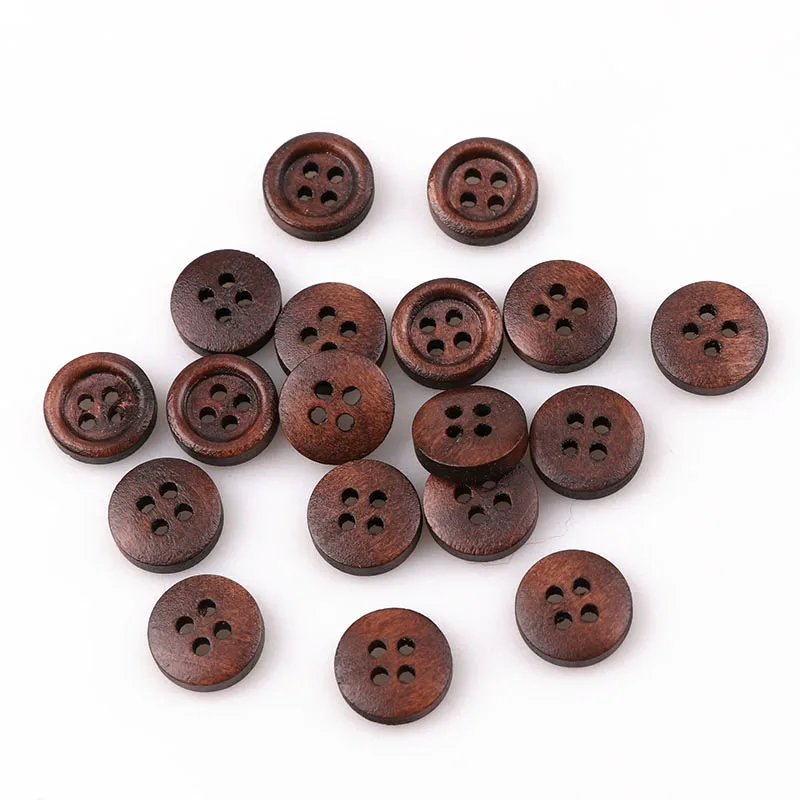 

High Quality Small SizeSewing Accessories Natural Wooden Buttons Sewing Scrapbooking 4 Holes Round Brown 10mm 50PCS For Clothes