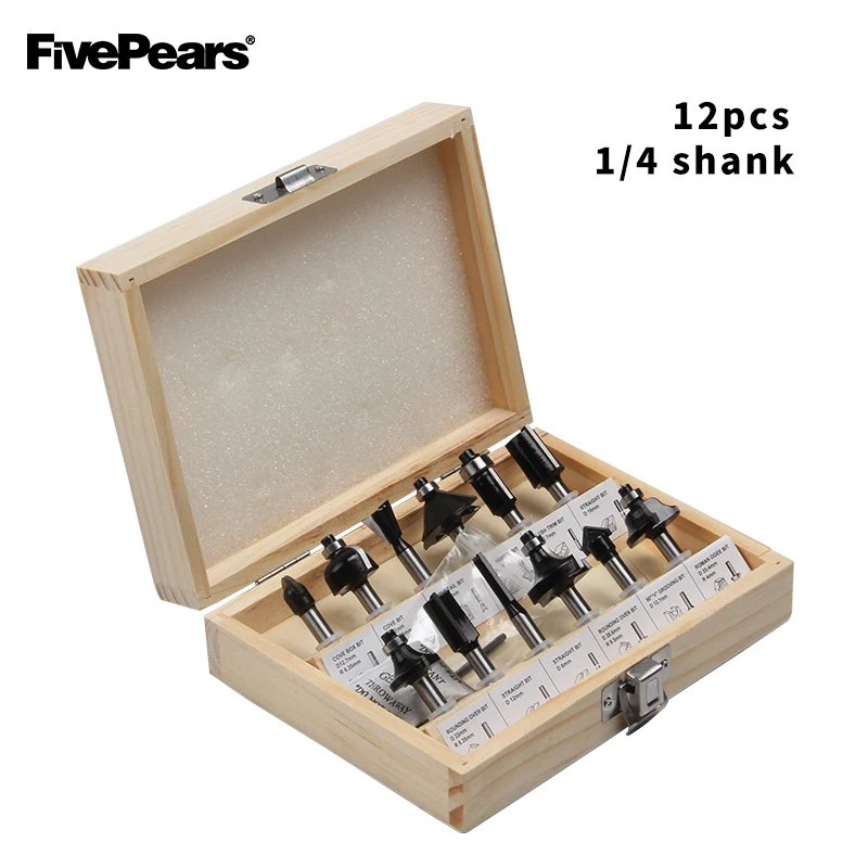 FIVEPEARS 1/4 дюйма 12 шт. набор фрез Профессиональный хвостовик карбида вольфрама