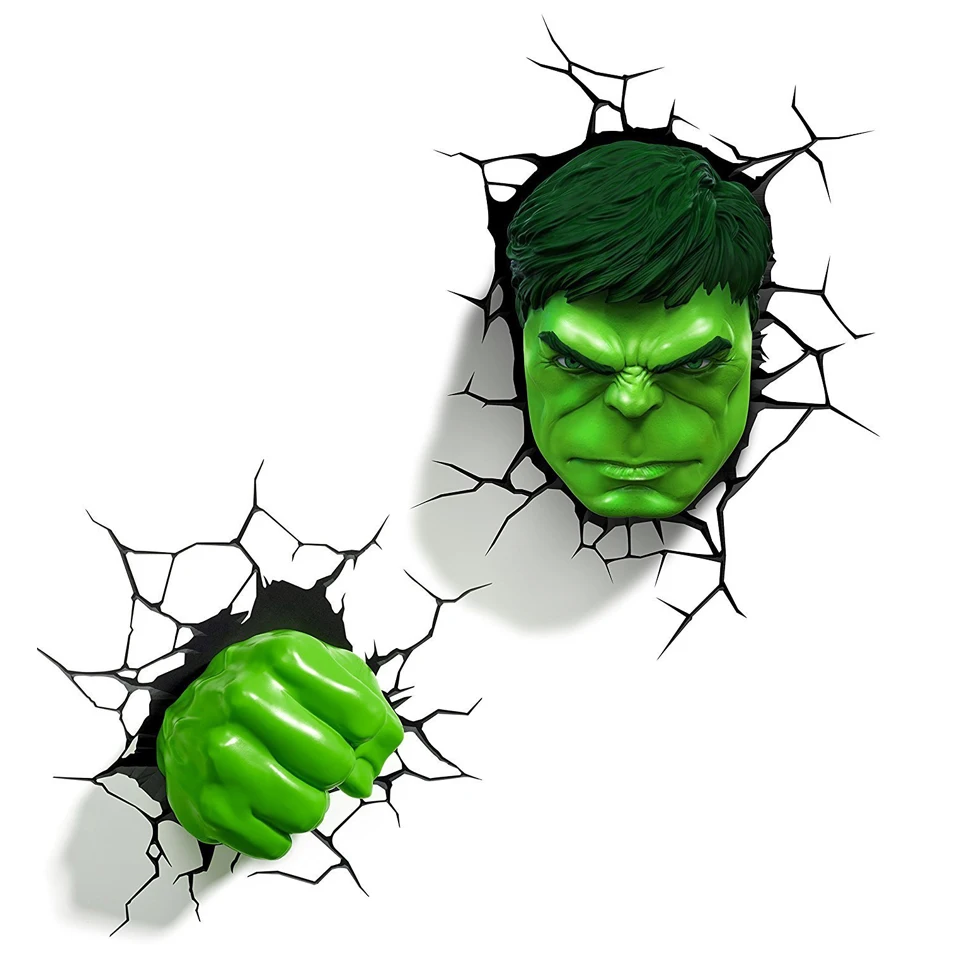 GUxen 3D Marvel Deco Light Avengers Iron Man/Spider Man/The Hulk/Hammer/Captain America Shield with Crack Wall Sticker Light On.