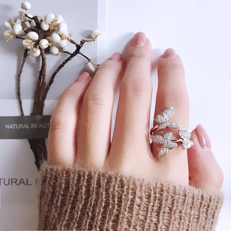 Женское кольцо с бабочкой Funmode роскошное регулируемое кубическим цирконием ААА