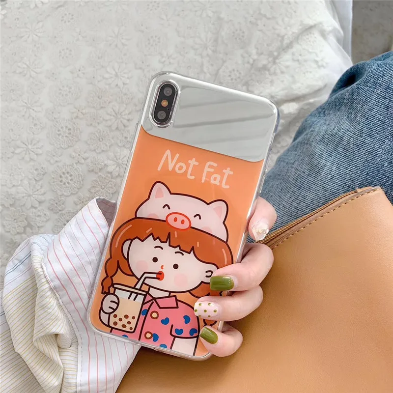 JIBAN милые зеркало молока Чай девушка чехол для телефона Iphone XS Max XR X Глянцевая