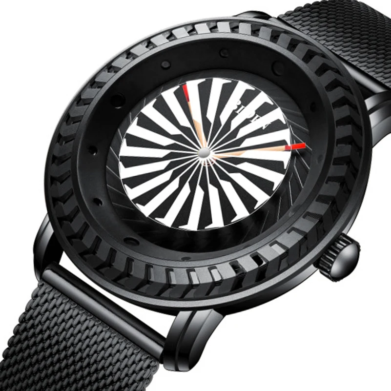 

Creative Unique Men Watch Rotating Dial Turntable Bezel Quartz Watch Full Black Casual Male Montre Wristwatch Relogio Masculino