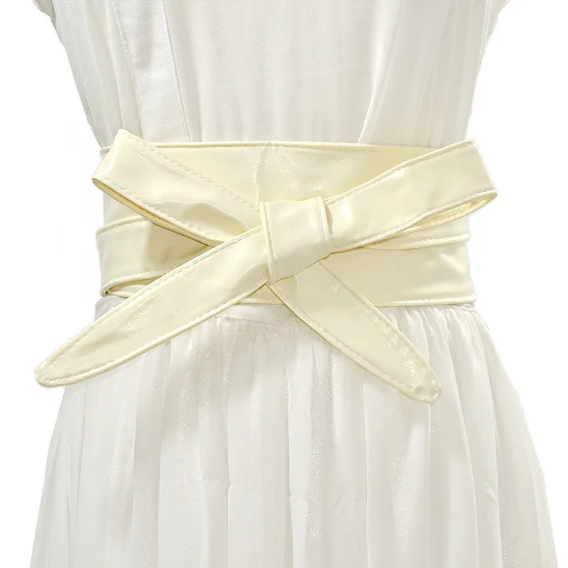 beige Autumn Winter Solid Multicolor Wide Waist Belts Women's Fashion Accessories Wild Decorative Ribbons Bow Tie Leather Belts AN1161 - Цвет: beige