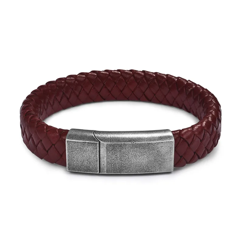 Red Ancient Silver 1 Jiayiqi панк Для мужчин плетеный кожаный браслет ювелирных изделий черный/коричневый Нержавеющая сталь Магнитная застежка Модные браслеты 18,5/22/20,5 см - Окраска металла: Red Ancient Silver 1