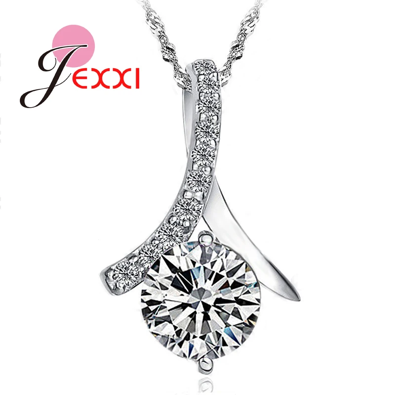 

Brand 925 Sterling Silver Jewelry Women Classic Simple Pendant Necklace Link Chain for Girls Shiny Crystal Party Bijoux