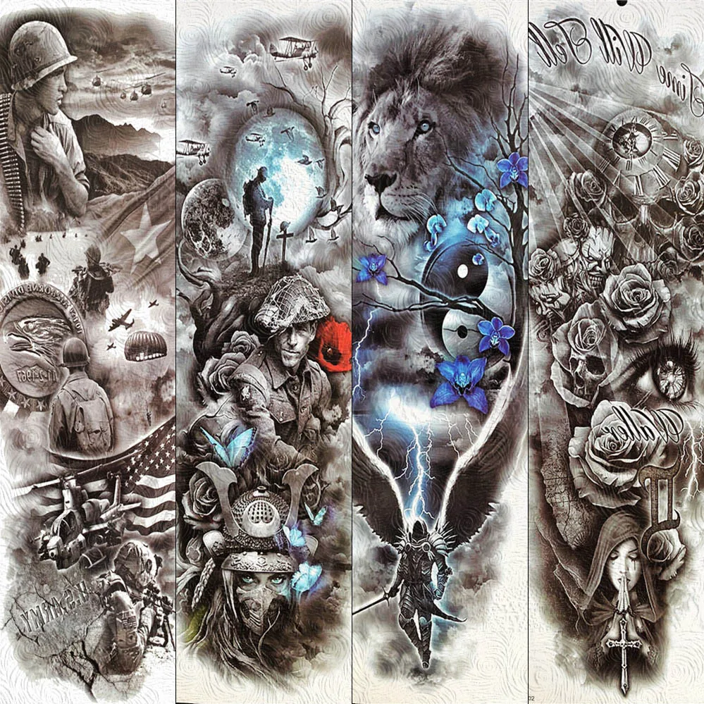 Временные татуировки FANRUI для мужчин и женщин боди арт солдат полная рука Worrior