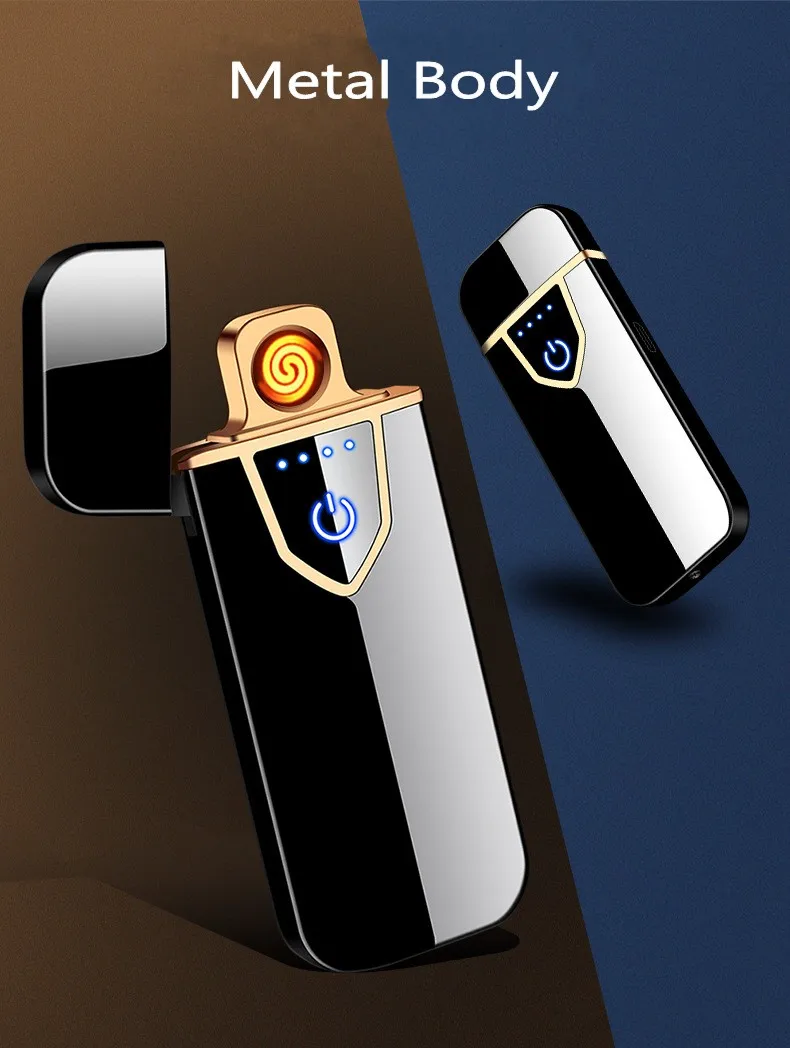 Акция, новая usb зарядка, зажигалка, маленькая металлическая перезаряжаемая Зажигалка для сигарет, двухстороннее зажигание, тонкая электрическая зажигалка, подарок