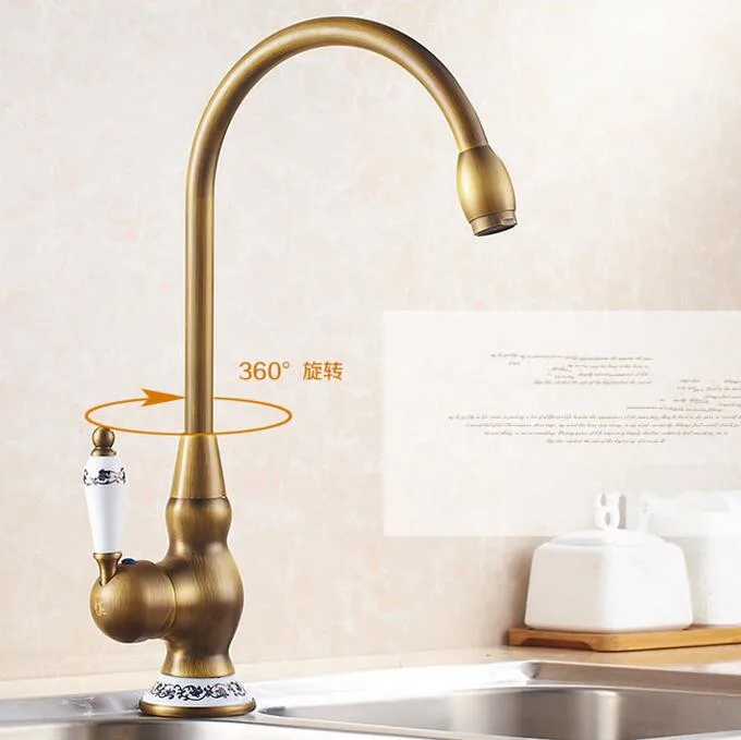 Керамический кухонный смеситель античный латунный Смеситель для раковины в